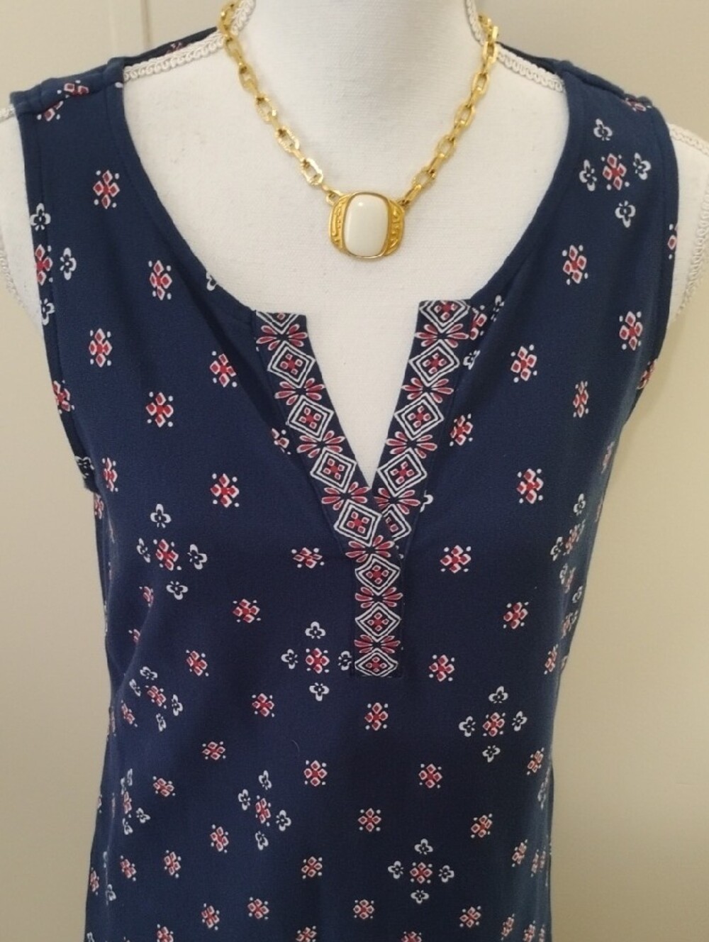 Talbots Navy Blue Printed Midi Dress - Picture 2 of 7